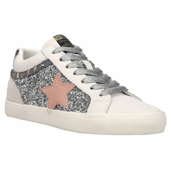 NEW VINTAGE HAVANA women's bounce glitter mid-top sneakers in silver - Picture 1 of 5